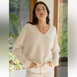 Jenni Kayne Cream V-Neck Sweater